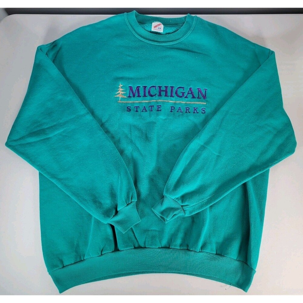 Michigan State Parks Sweatshirt Sweater Jerzees size 2X Green USA